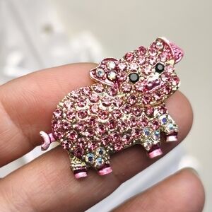 Sparkling Pink Pig Brooch